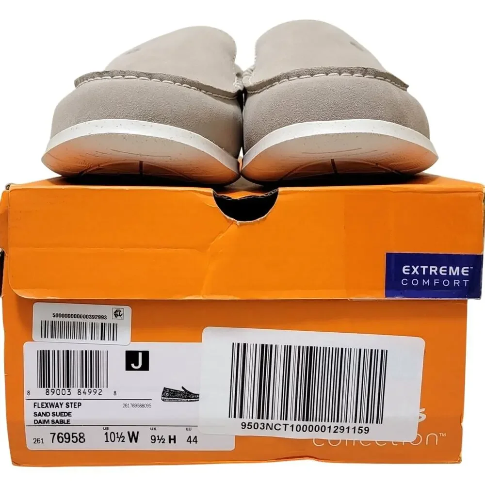 Clarks Men Flexway Step Slip On Moc Toe Loafers Size US 10.5W Sand Grey Suede